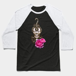 The skull and the scorpion with flowers Baseball T-Shirt